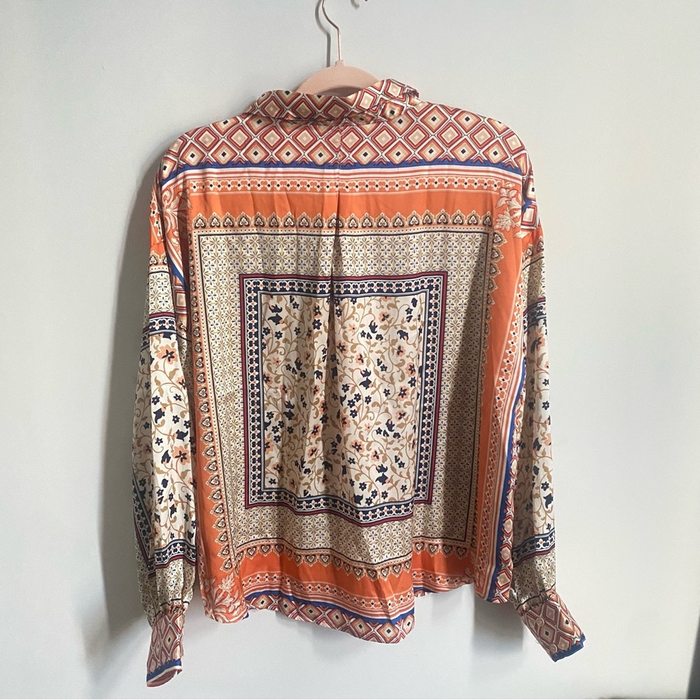 Orange Scarf Button Down Blouse - image 5